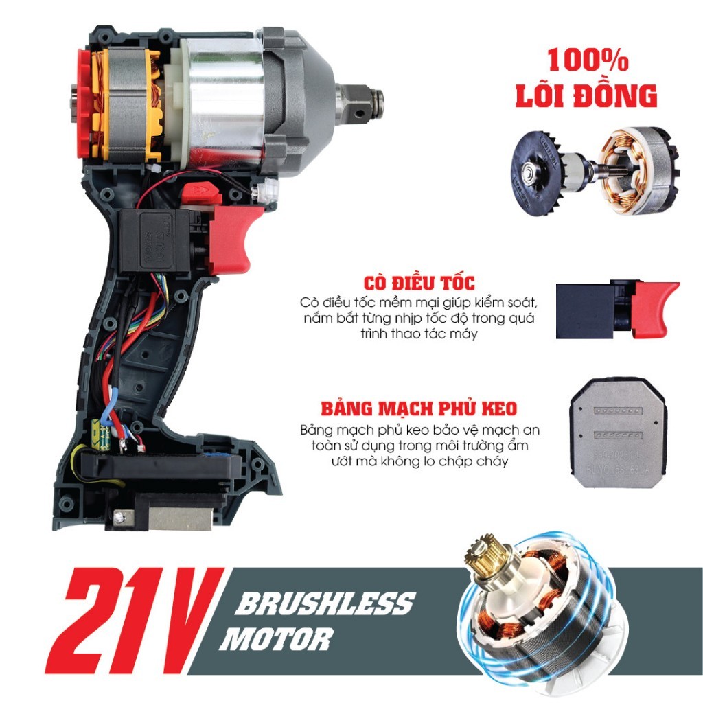 Máy siết bulong xài pin - WORKFIX WF-IW360N - Không chổi than - Lực siết 360Nm