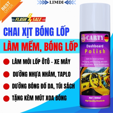 CARTY - Xịt Bóng Lốp Ôtô - Dưỡng Lốp - Dung Dịch Bóng Lốp Xe - Dưỡng nhựa nhám oto và xe máy