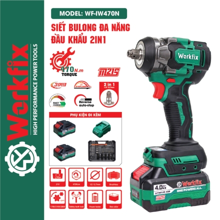 Máy Siết Bulong WF-IW470N Đầu 2 in 1 - Lực Siết 470N.m -  Lõi Đồng, Không Chổi Than