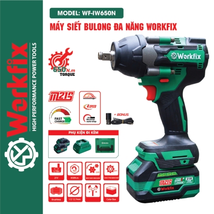 Máy siết bulong WORKFIX WF-IW650N - Không chổi than - Lực siết 650Nm - 4 tốc độ